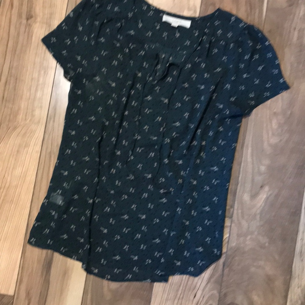 LOFT emerald green short sleeve blouse tie front